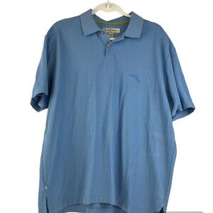 TOMMY BAHAMA Men's Polo Shirt Solid Light Blue Marlin Logo Short Sleeve Size L